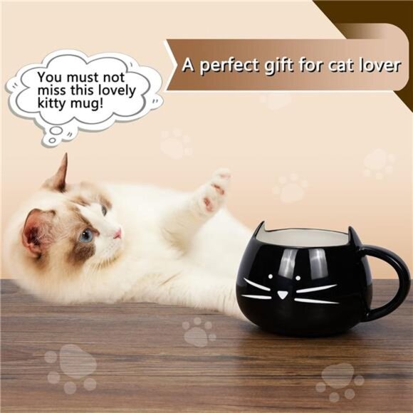 Koolkatkoo Cute Cat Coffee Mug Set for Girls Women Ceramic Kitty Tea Couple - Picture 6 of 7